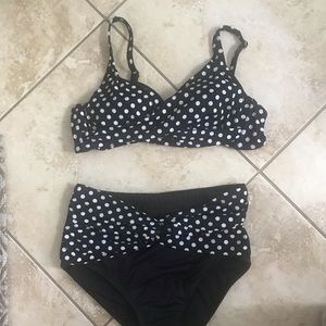Black and white polka dot high waisted bikini